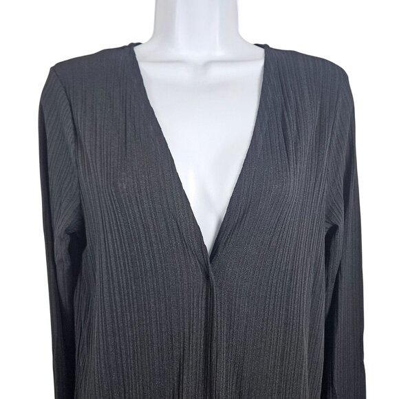 Womens Black Longline Open Front Cardigan Ribbed Texture & Pockets Size M Casual - Picture 4 of 11